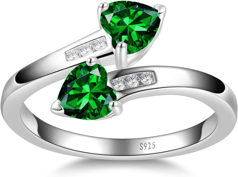 Yaresul 1CT Adjustable Women Heart Ring 925 Sterling Silver Birthstone Rings for Women Promise Ring for her Simulated Gemstone Statement Stackable Band Width 2mm Open Size 5~9 - Image 2